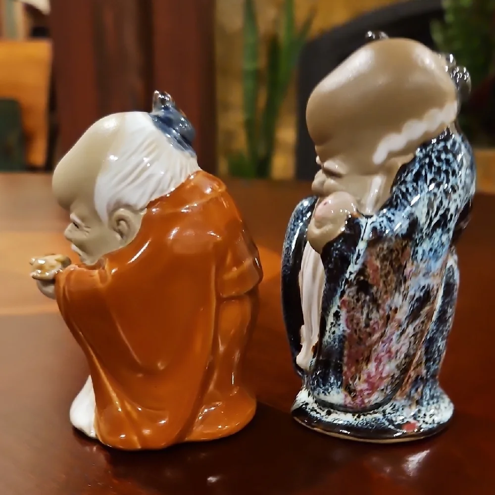 Vintage Chinese Shiwan Mudman Figurines - Set of 2 Wan Jiang Pottery